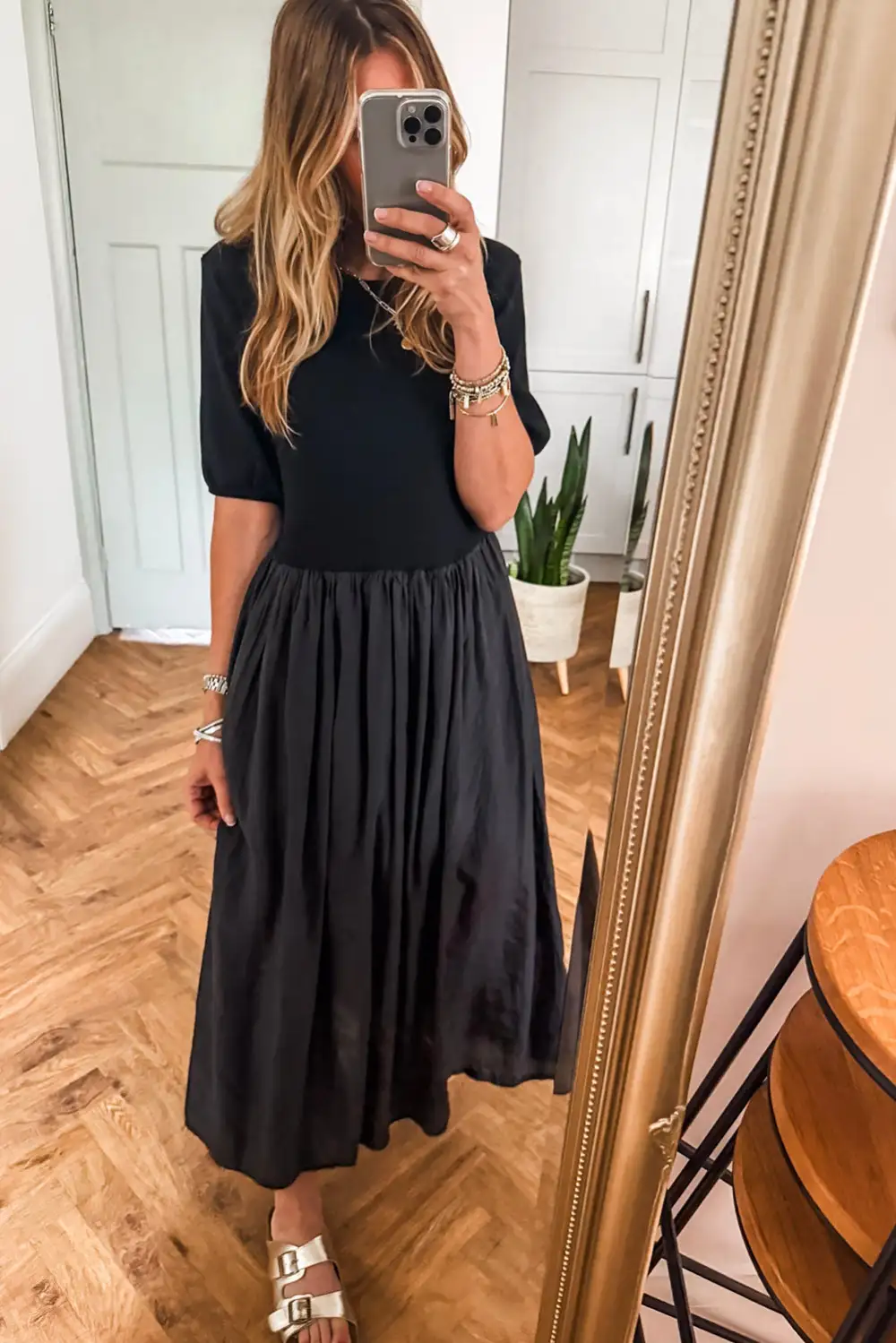 Maxi Short Sleeve Knit Top Patchwork Pleated Long Dress