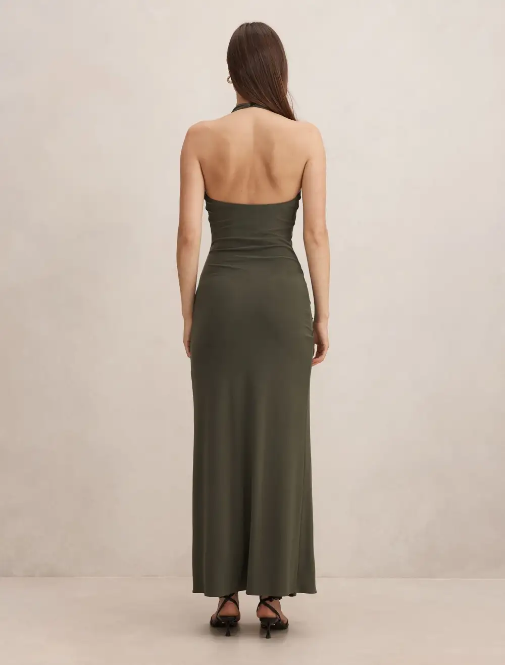 Olive Green Halter Neck Jersey Maxi Dress