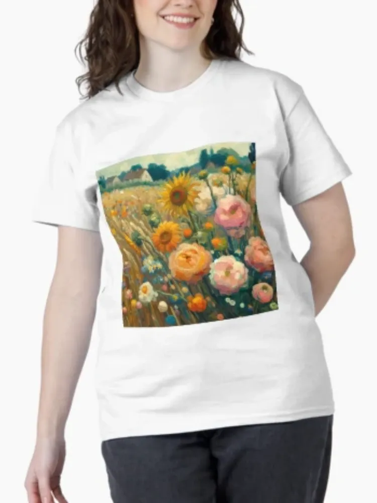 Lady's Sunflower Print Short-Sleeved Round-neck T-Shirt