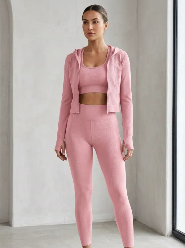 Training Textured Detail Seamless Design Wardrobe Women's Three Piece Activewear Set