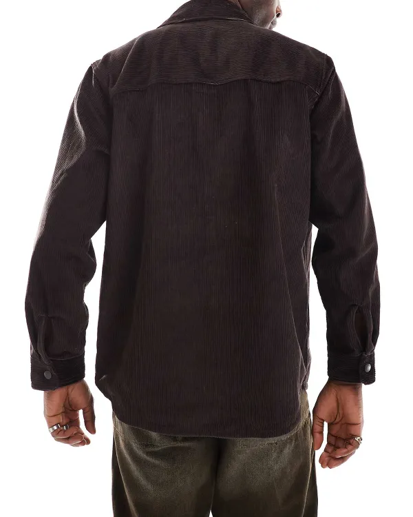 Quilted Cord Overshirt Jacket In Brown