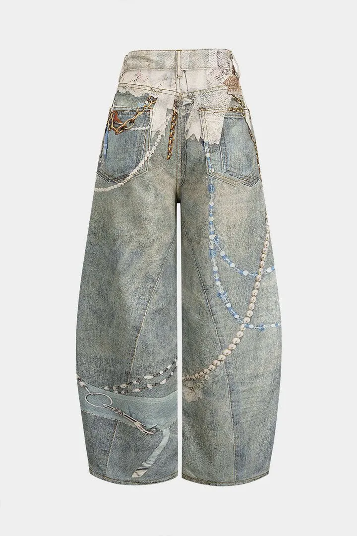 Chain Detail Barrel Jeans