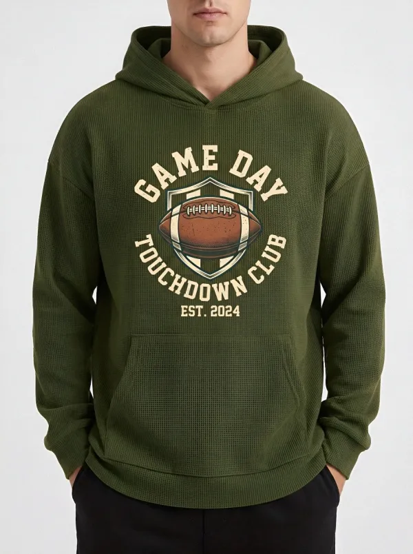 Men's American Football Game Day Touchdown Club Printed Waffle Hoodie