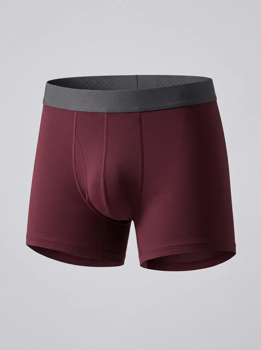Men's Burgundy Mesh Boxer Briefs with Contrast Waistband Boxer Briefs