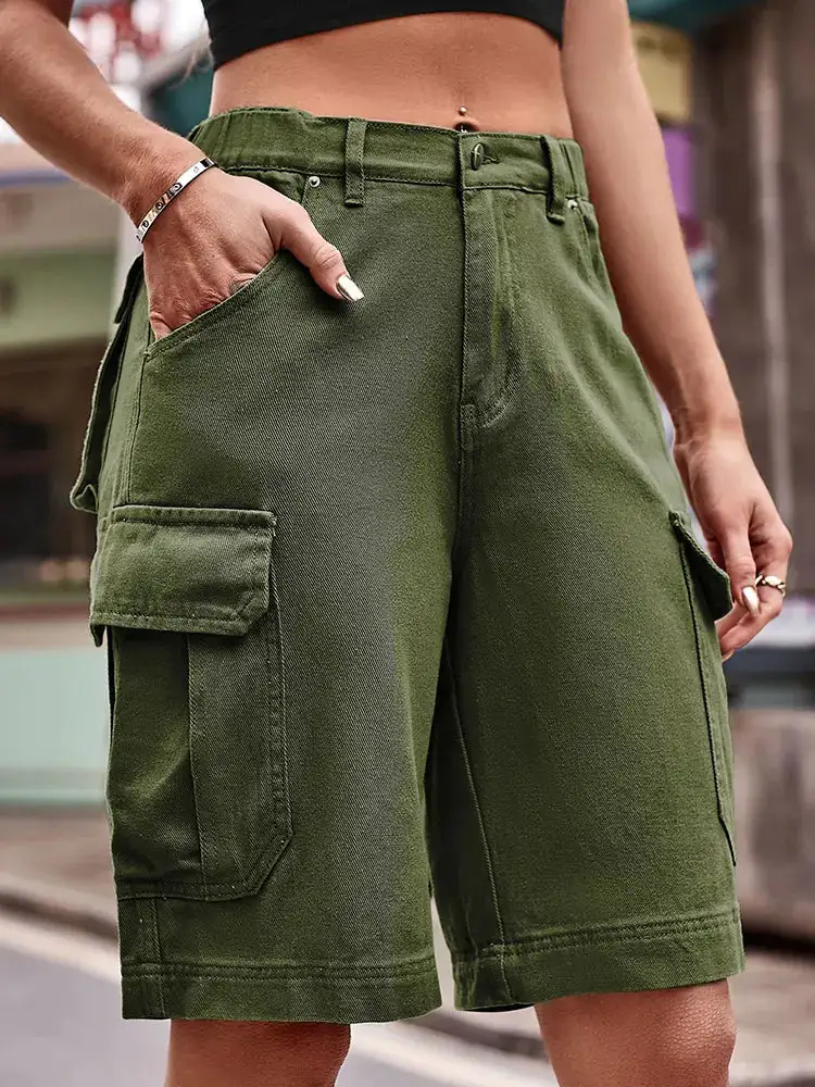 Elastic Waist Denim Shorts