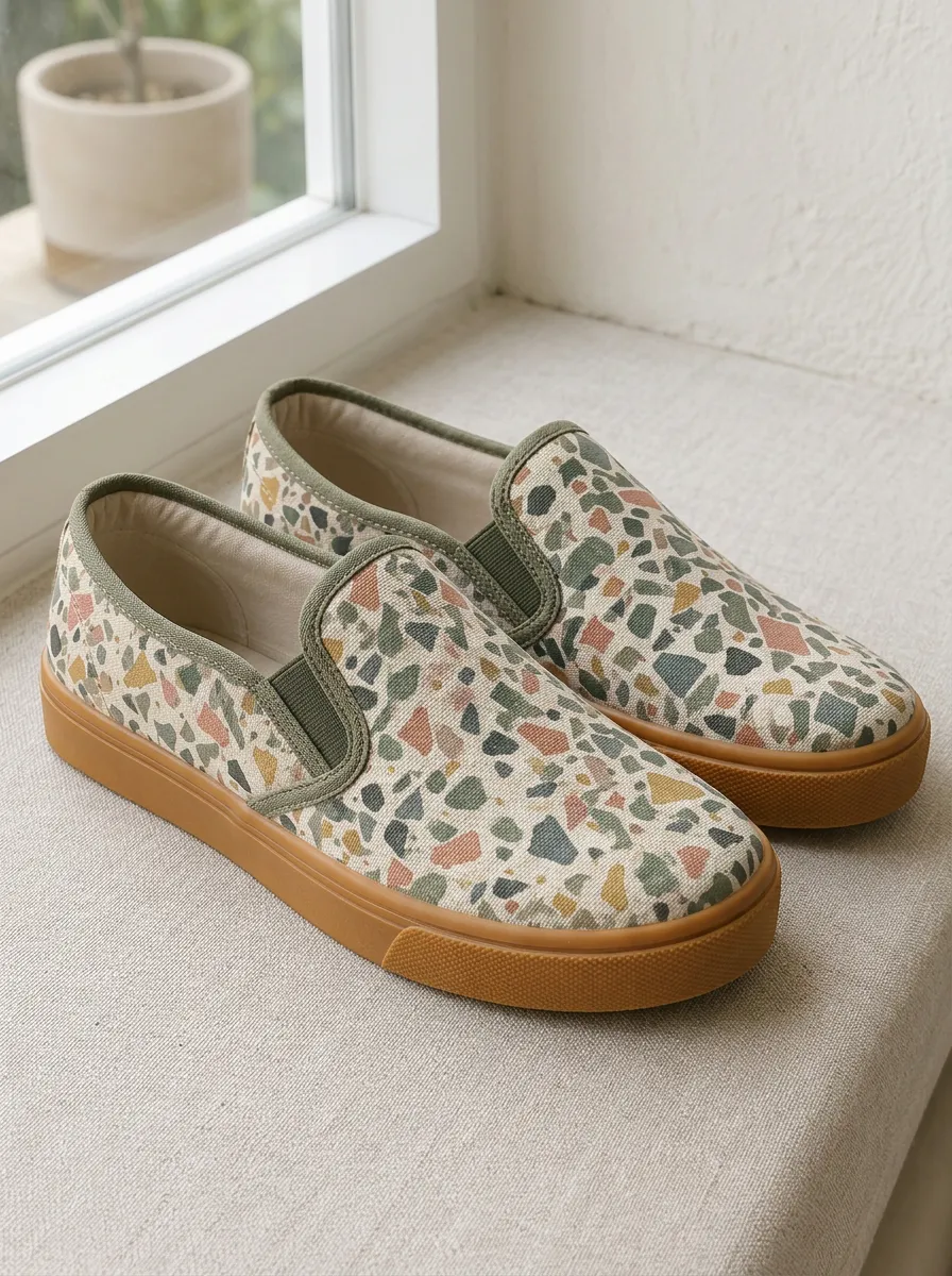 Women's Terrazzo Pattern Multi-color Printed Canvas Slip-on Shoes