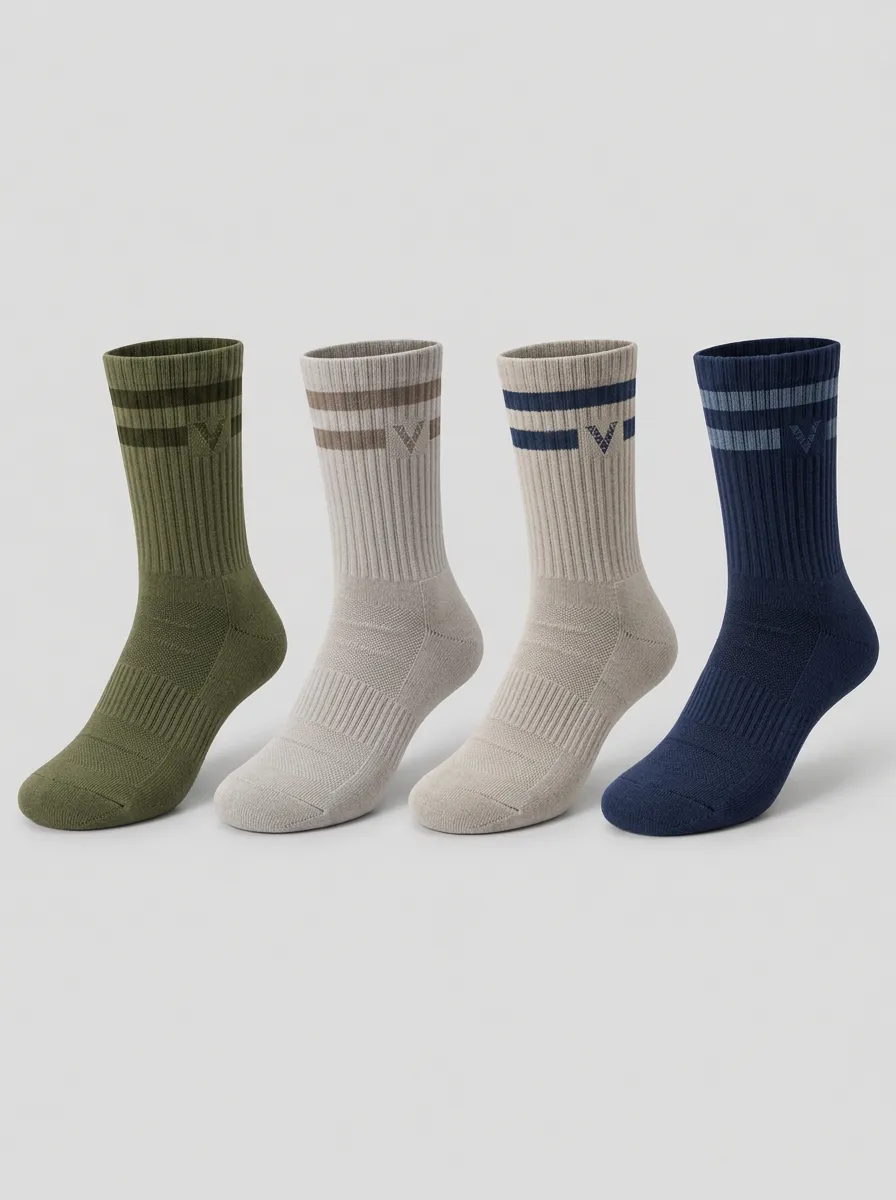 Men's Casual Sporty Striped Logo Printed Crew Socks 4-Pack