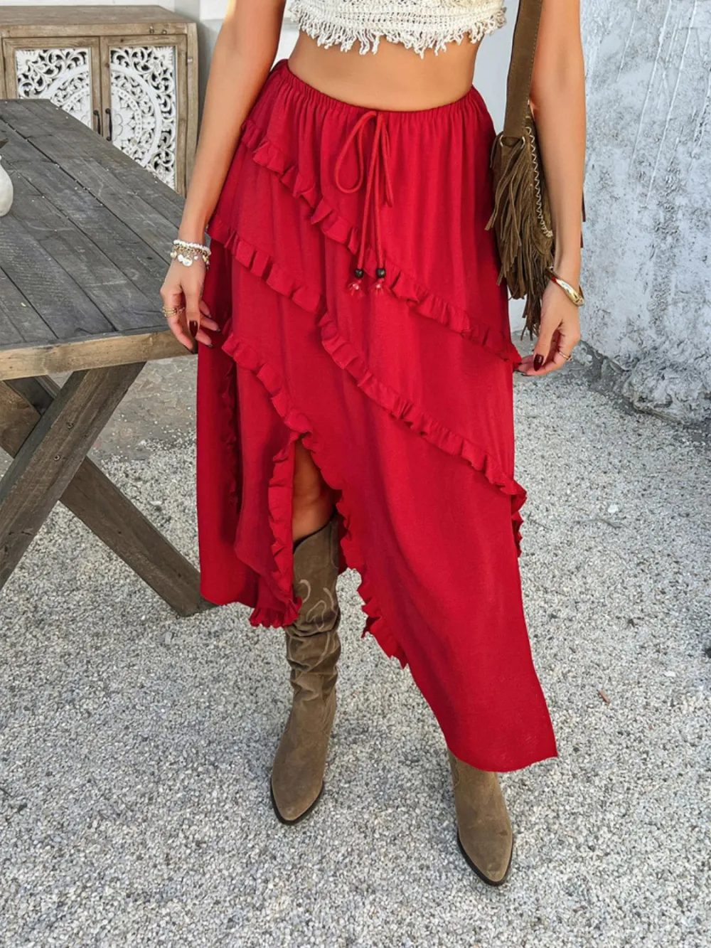 Ruffle Drawstring Skirt