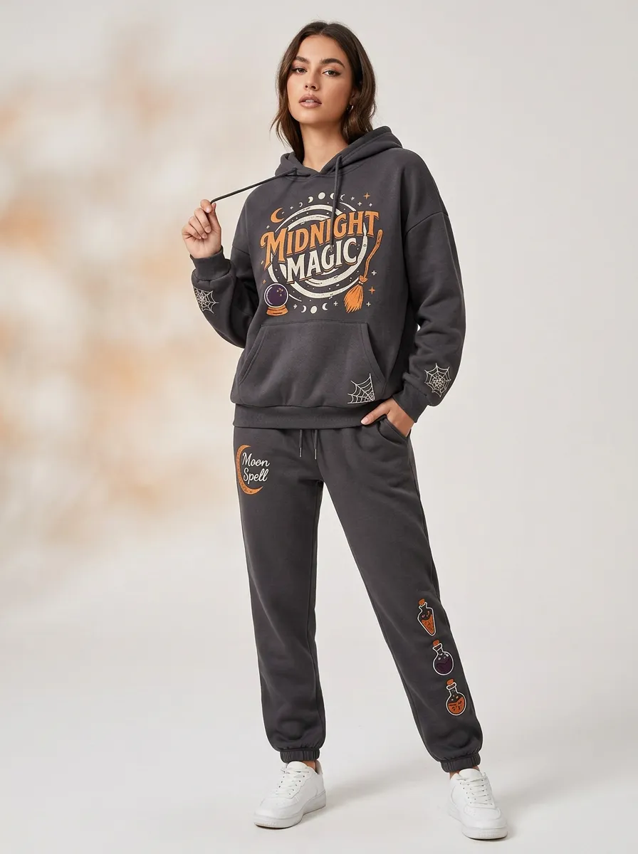 Women's Halloween Midnight Magic Moon Spell Printed Tracksuit