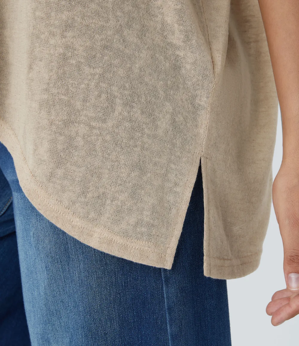 Asymmetric Split Hem Sheer Oversize Casual Top