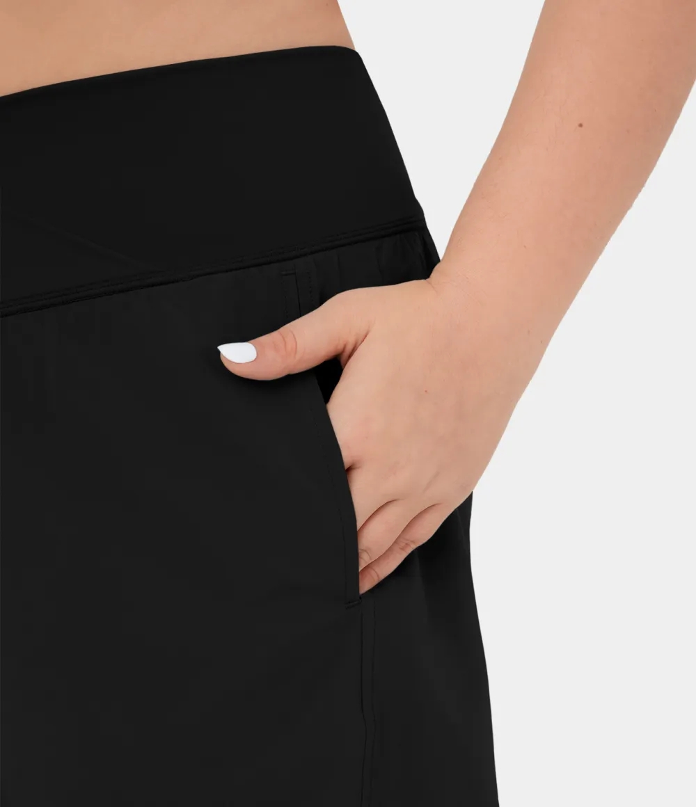 Breezeful High Waisted Crossover Side Pocket Plus Size 2-in-1 Quick Dry Yoga Shorts 4.5