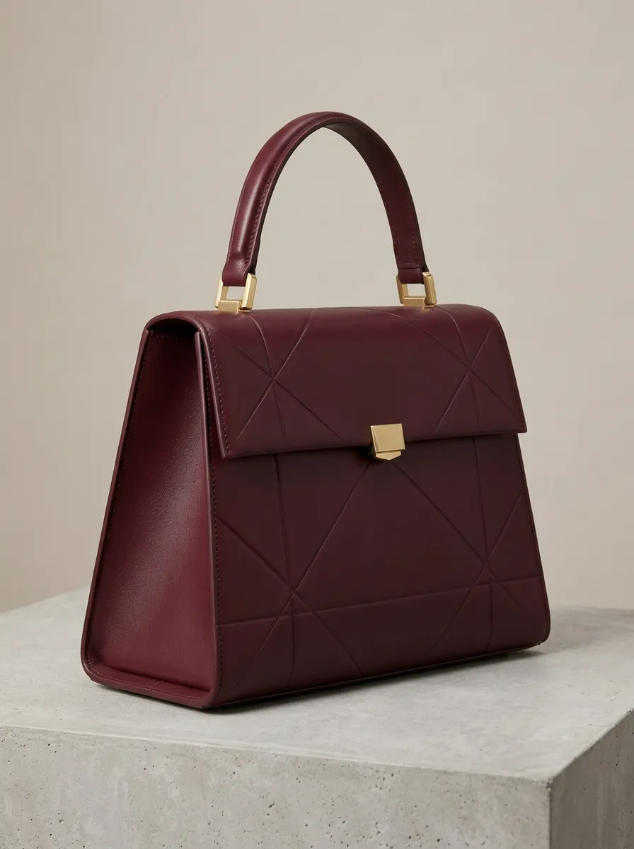 Women's Burgundy Structured Top-Handle Bag