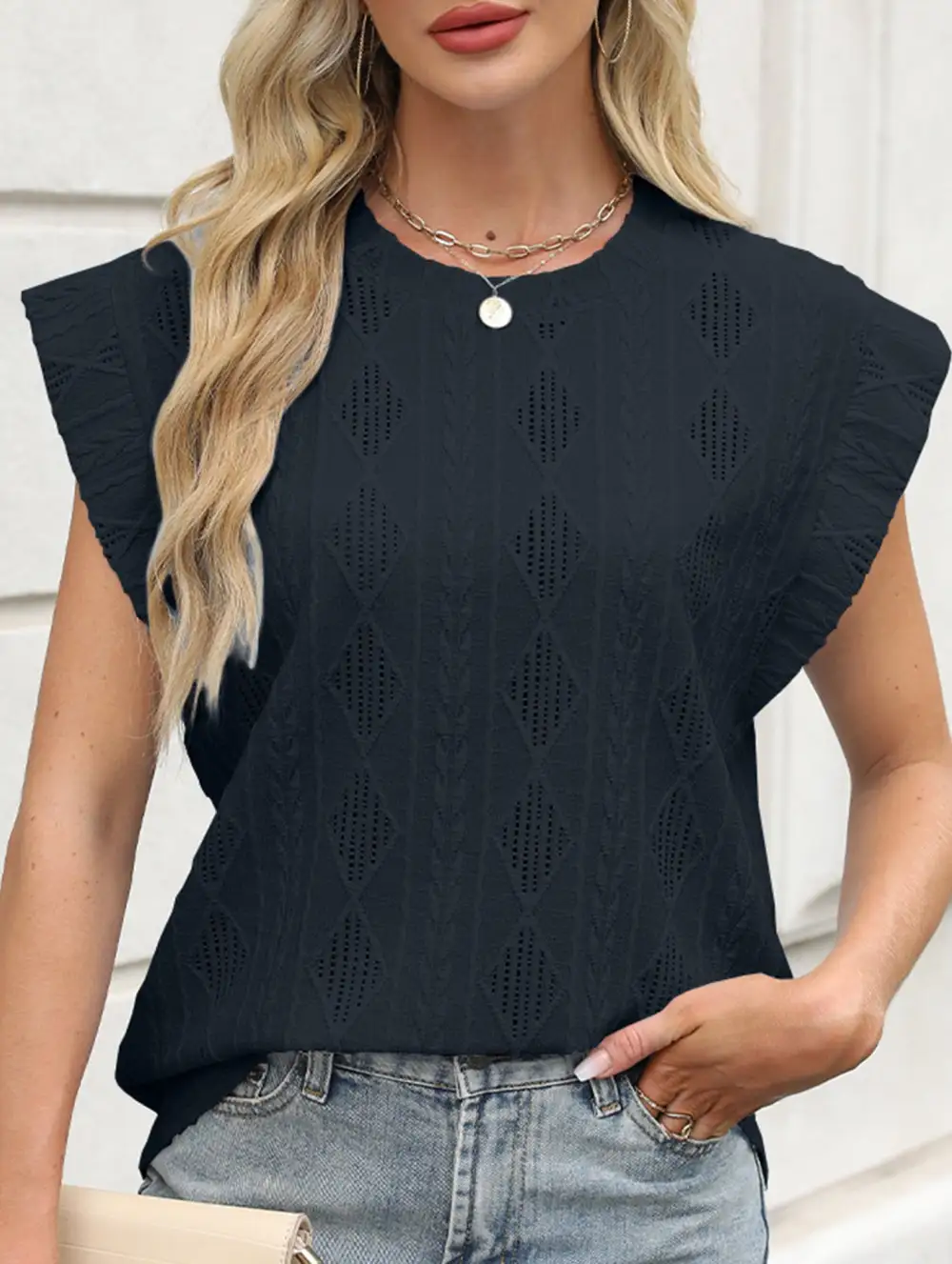 Jacquard Crew Neck Loose Tee