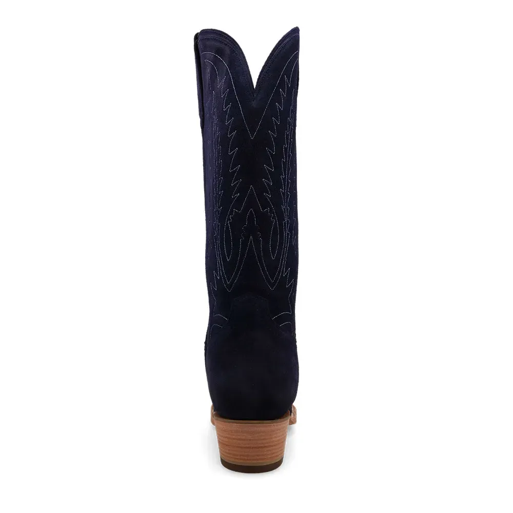 Classic Faux-Suede Embroidered Snip-Toe Chunky-Heel Mid-Calf Boots
