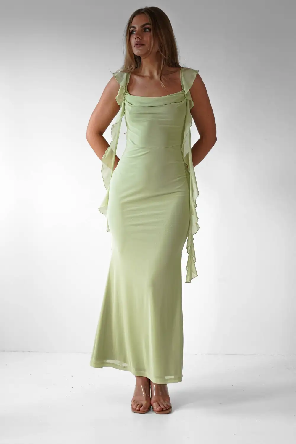  Ruffle Maxi Evening Dress