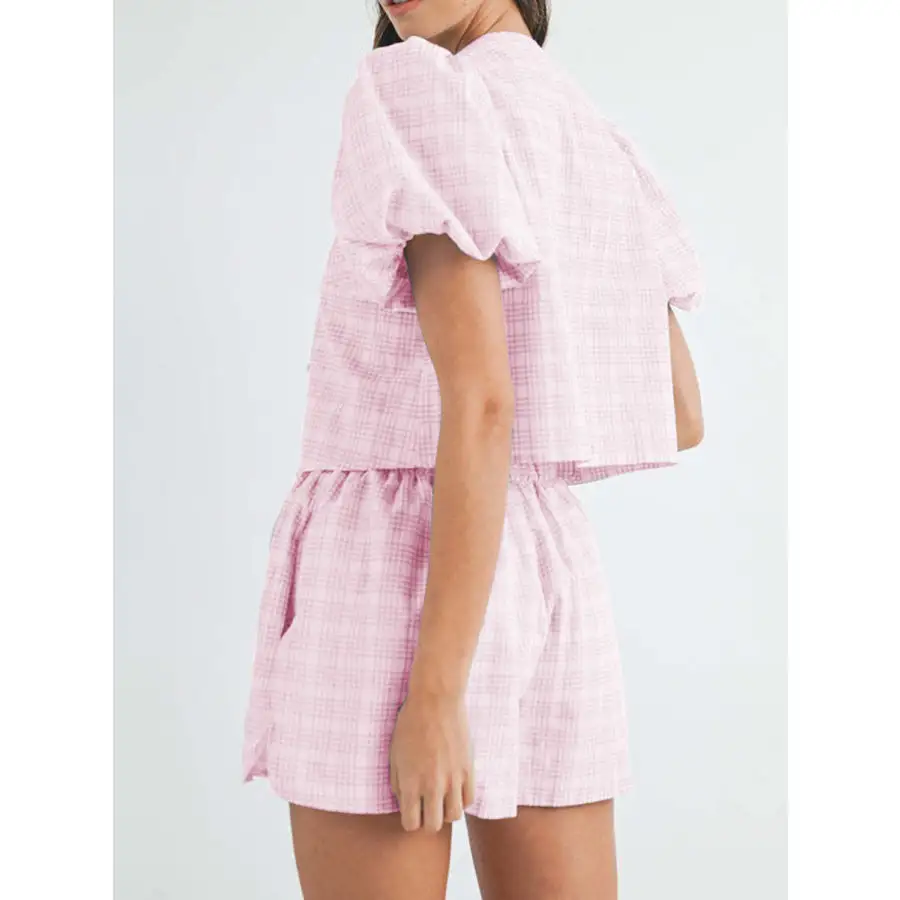 V Neck Puff Sleeve Top and Shorts Set