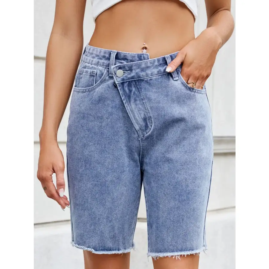 Modern Raw Hem Pocketed Denim Shorts