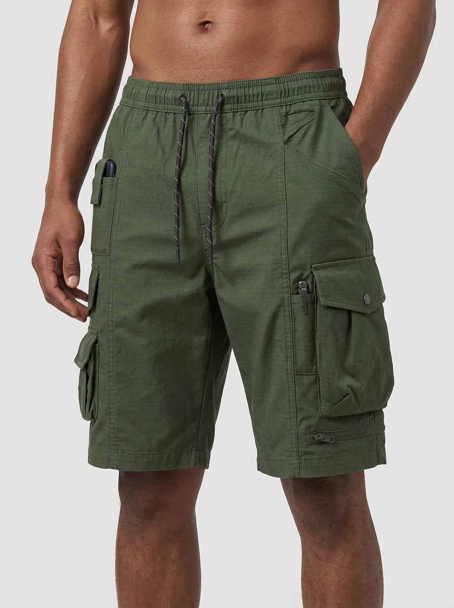 Men's Drawstring Waist Elastic Waist Snap Cargo Pockets Cargo Shorts