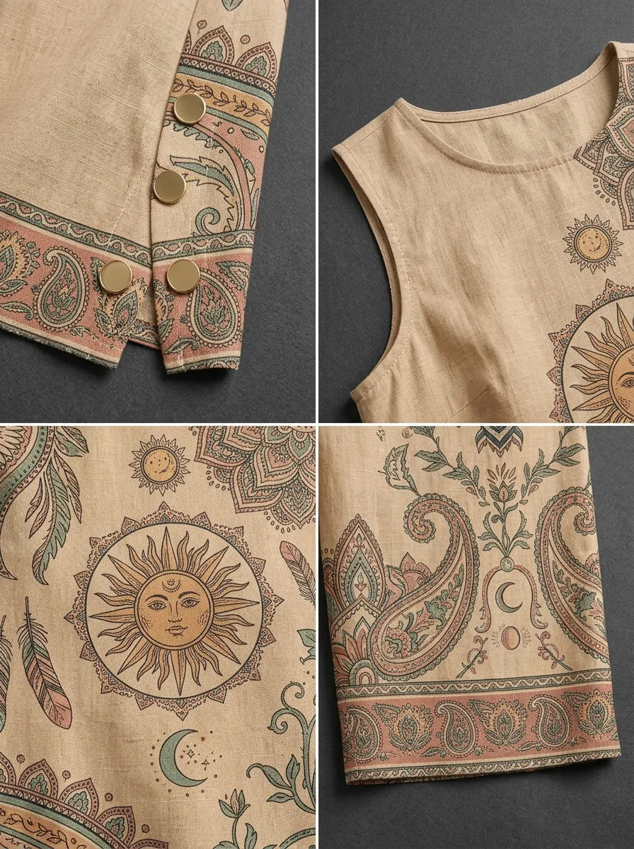 Women's Boho Sun Moon Paisley Printed Sleeveless Set