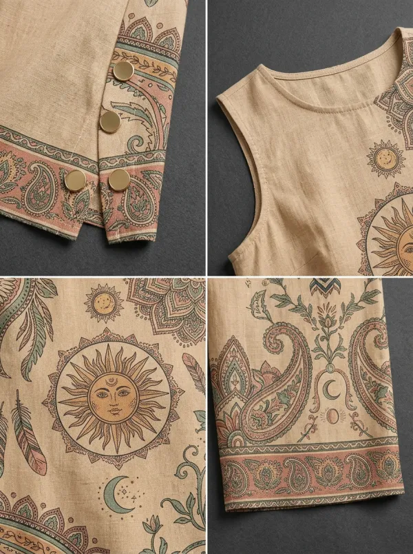 Women's Boho Sun Moon Paisley Printed Sleeveless Set