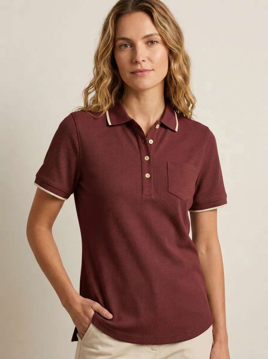 Women's Pocket Ribbed Polo Shirt