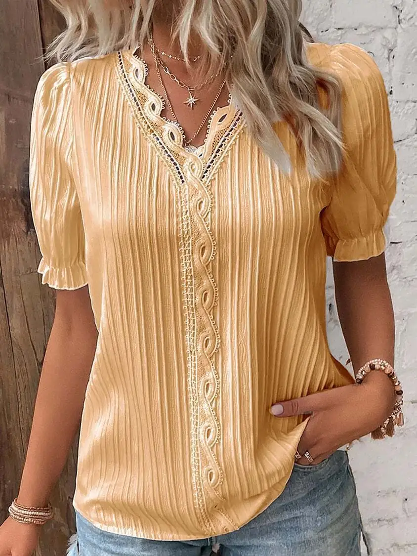 Limited Stock🛒Clearance sale🔥V Neck Plain Lace Elegant Shirt