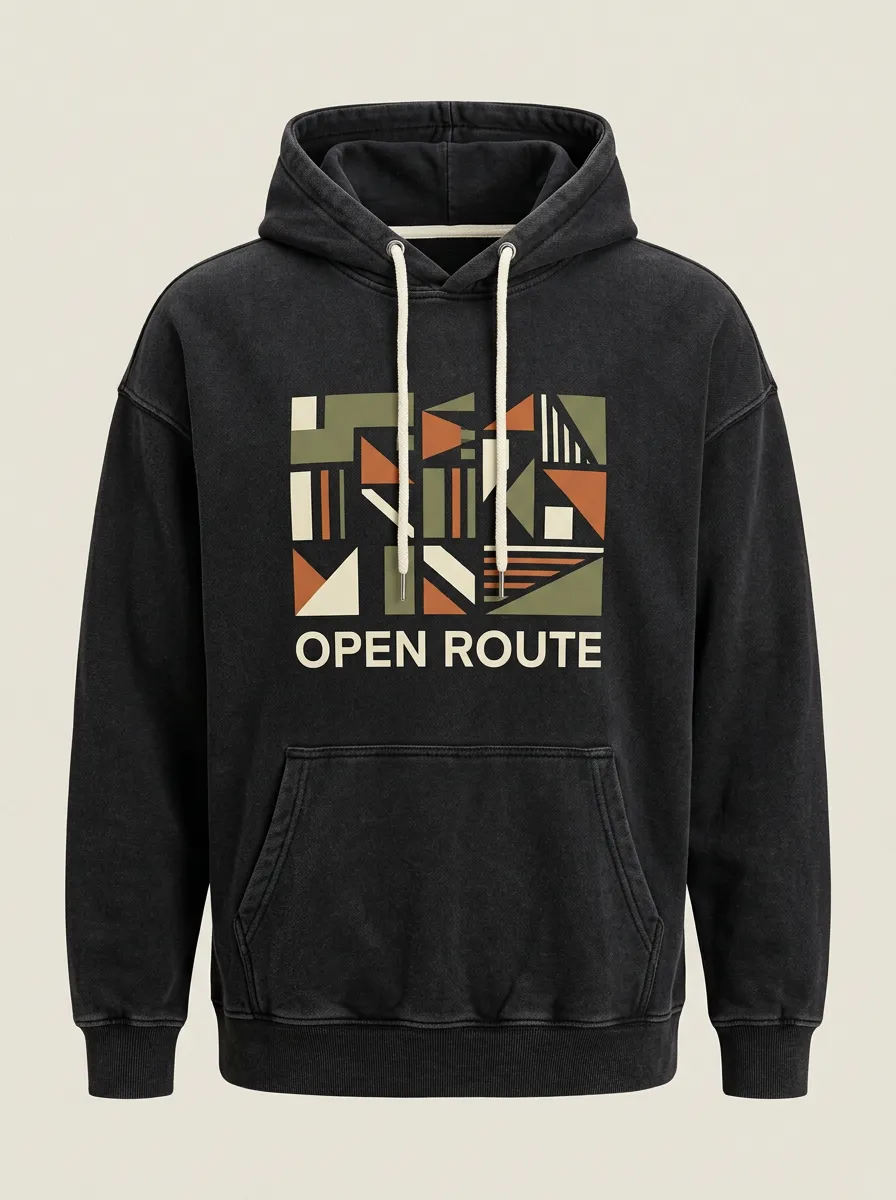 Unisex Open Route Geometric Pattern Print Hoodie