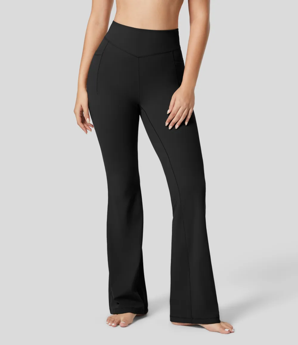 UltraSculpt Mid Rise Tummy Control Side Pocket Running Full Length Flare Leggings