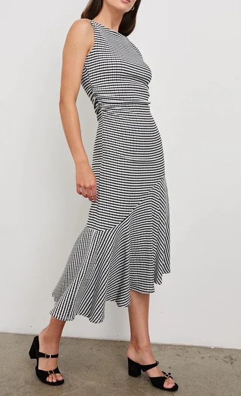 Women's Black White Gingham Midi Dress