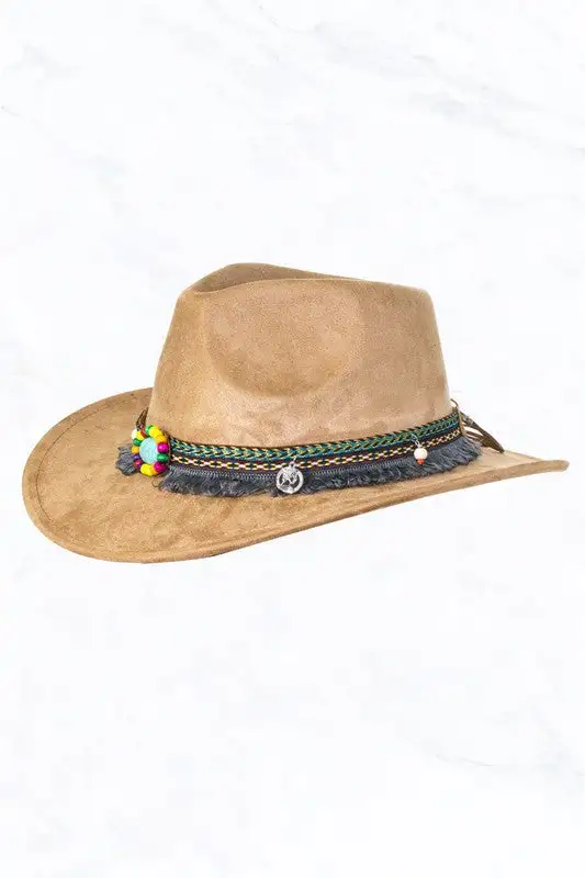 Suede Regular Cowboy Fedora Hat with Native Belt