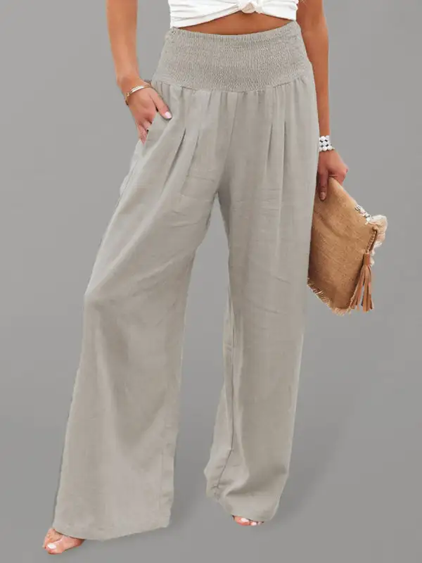Wide Leg Slub Loose Trousers Pants
