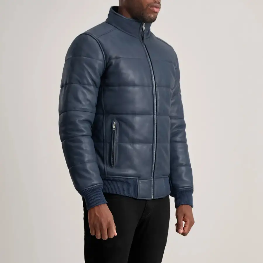 Men's Bomber Leather Puffer Jacket