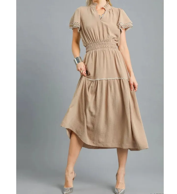 Tiered Flutter Sleeve Midi Dress