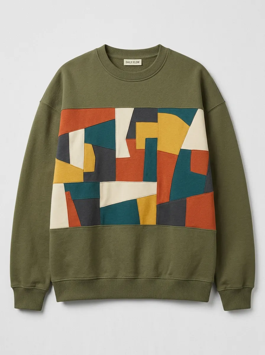 Men's Abstract Geometric Patchwork Printed Crewneck Sweatshirt