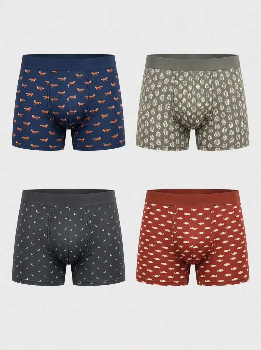 Men's Animal Nature Pattern Printed Boxer Briefs 4-Pack