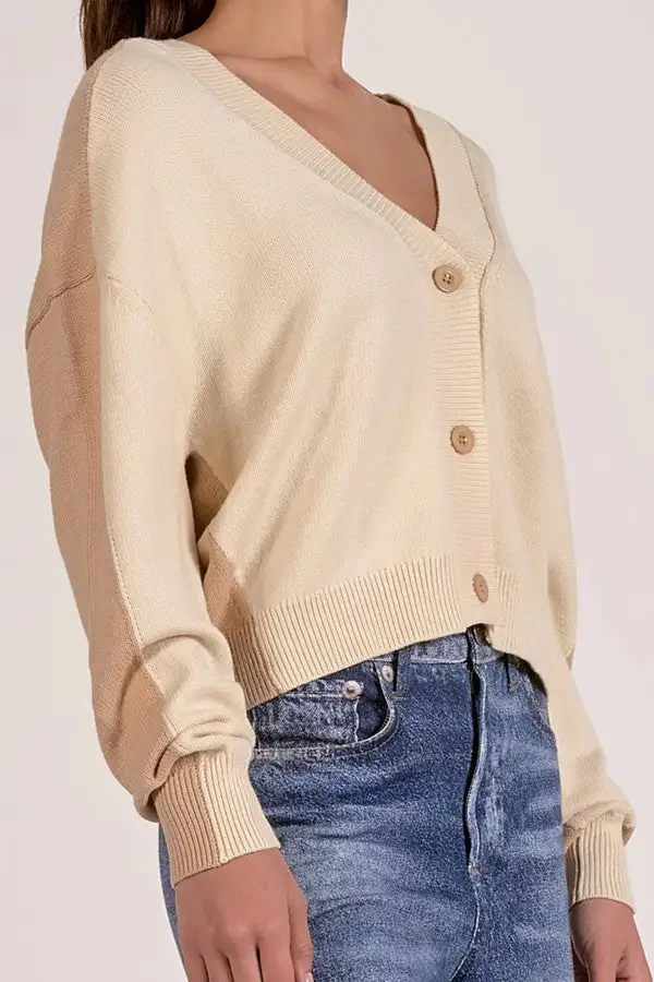 Beige Relaxed Fit Knit Cardigan