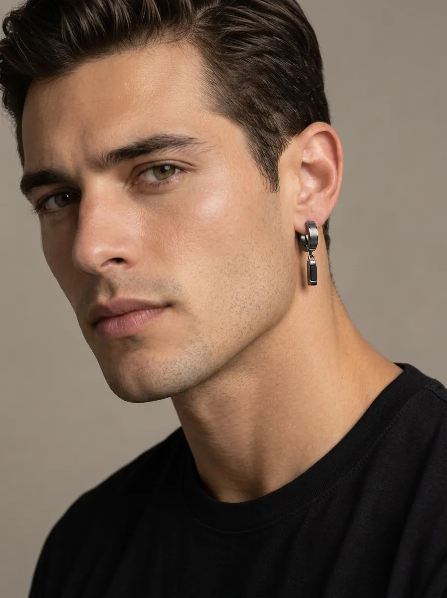 Men's Geometric Dangle Hoop Earrings