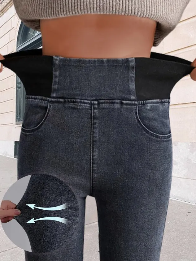 Women's Elasticity Waist Stretchy Loose Plain Denim Jeans