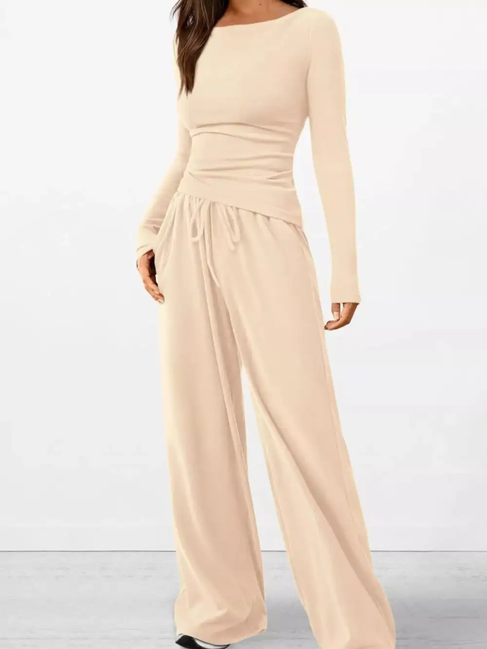 Relaxed Long Sleeve Top and Wide Leg Pants Set