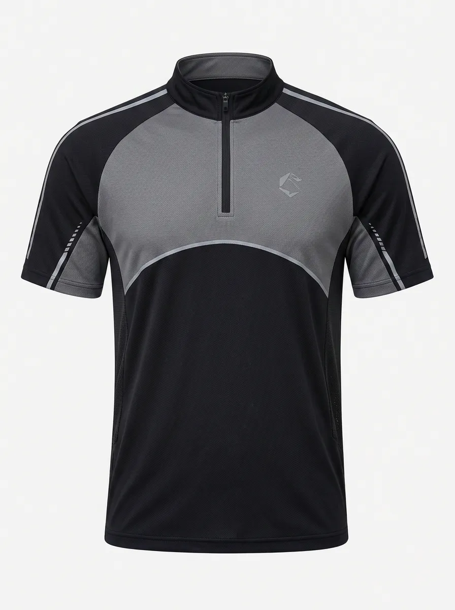 Men's Sporty Athletic Grey Black Colorblock Printed Quarter Zip Shirt