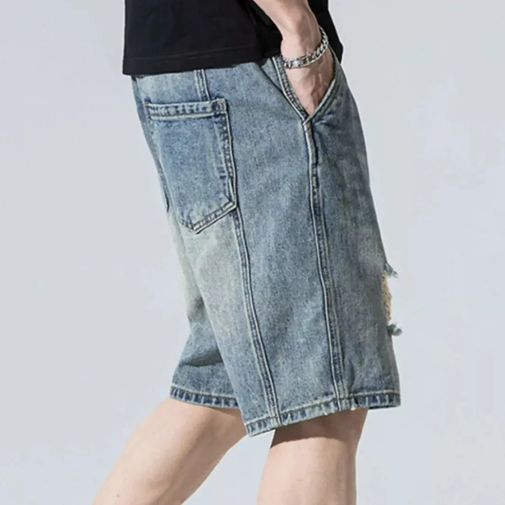 Modern Distressed Wide Leg Washed Denim Shorts
