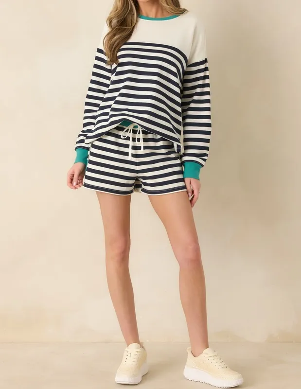 Navy Stripe Crewneck Sweatshirt