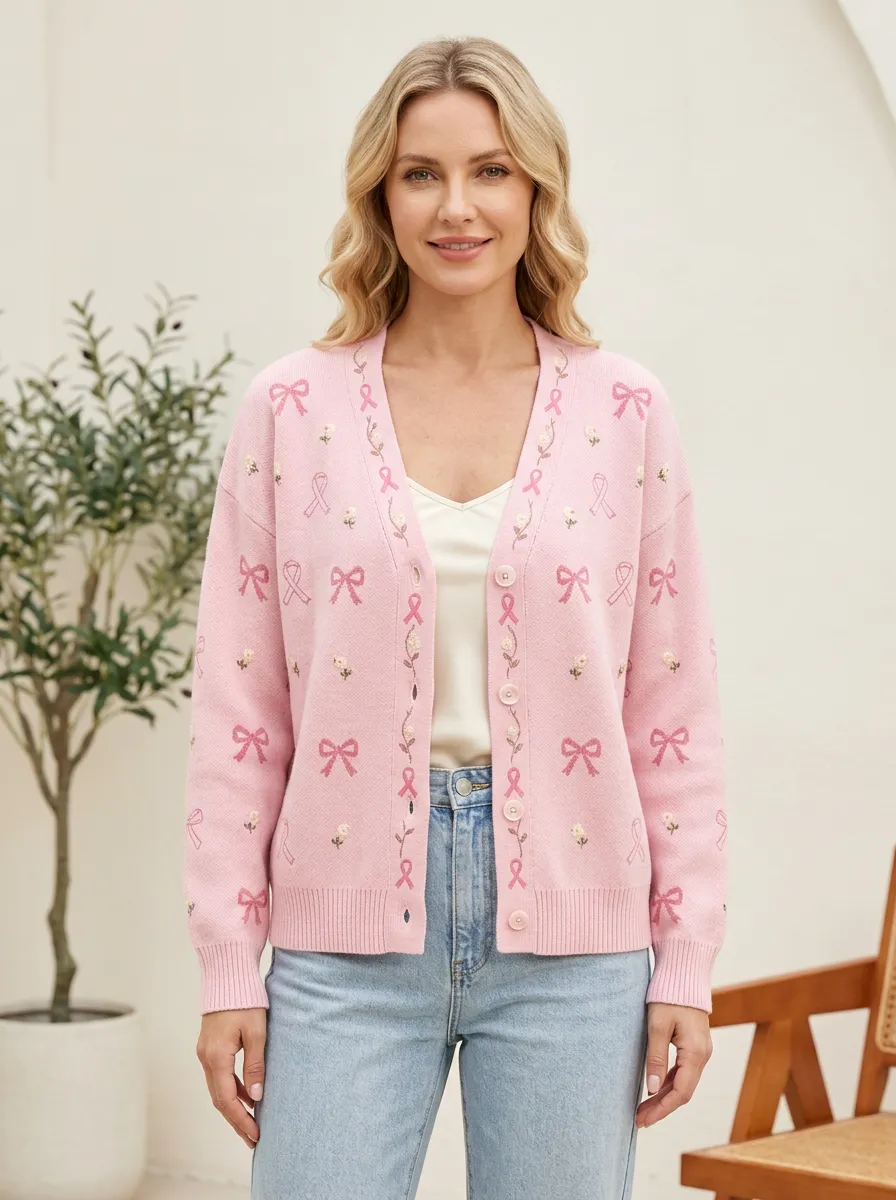 Women's Floral Ribbon Bow Ribbon Printed Cardigan