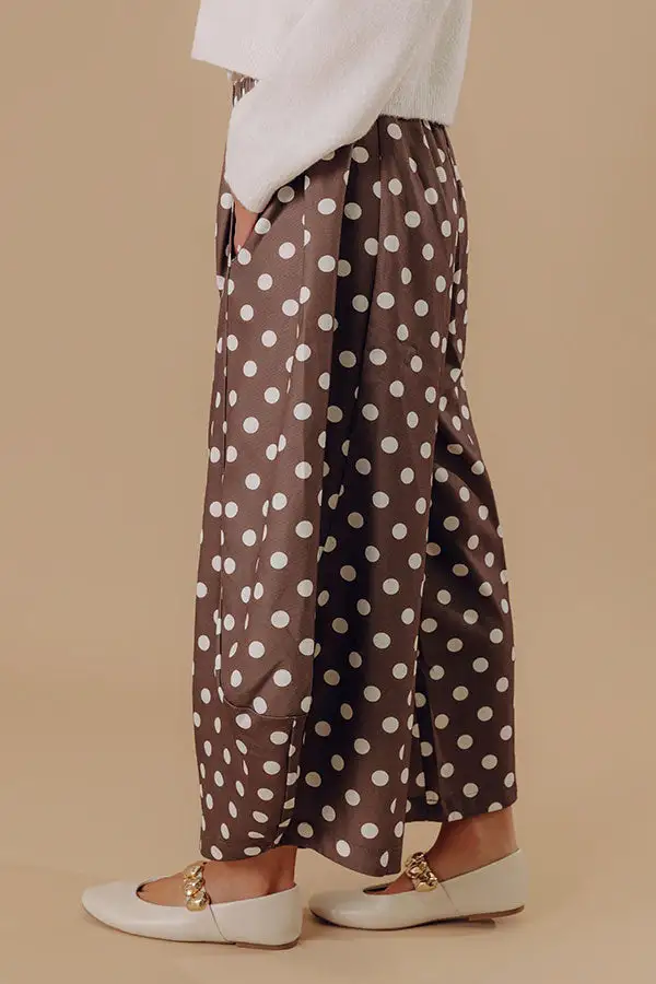 Mid Rise Relaxed Barrel Leg Polka Dot Pants