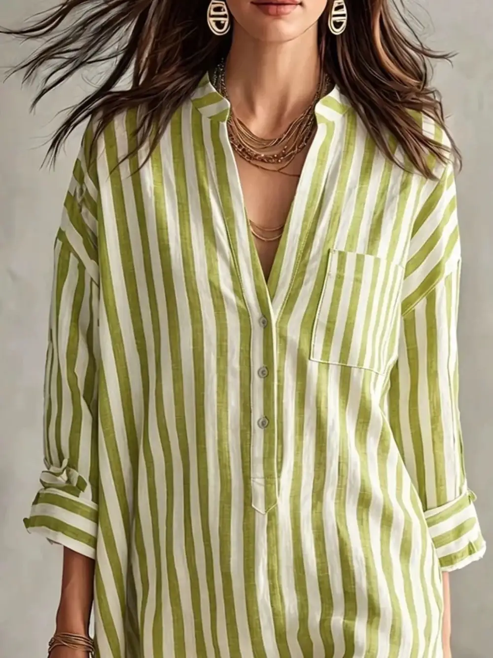 Striped Three Quarter Sleeve Shirt Dress