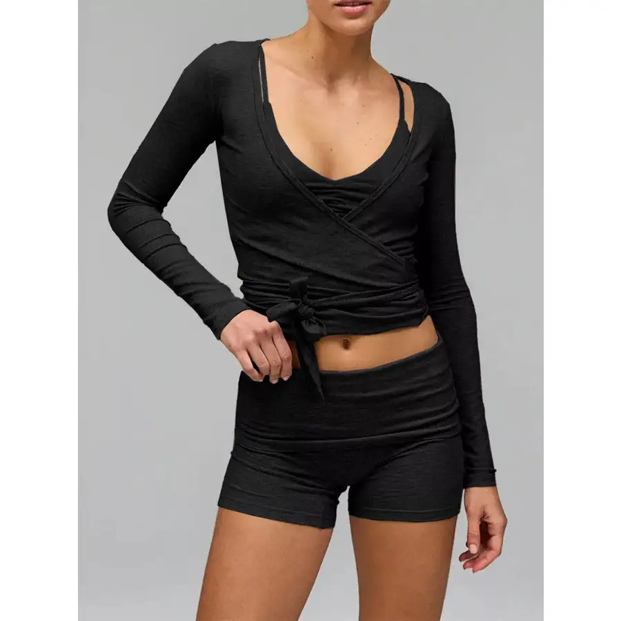 Long Sleeve Fitted T Shirt and Shorts Set