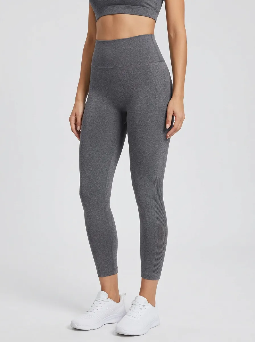 Women's Outer-Leg-Ribbed Ribbed-Hem Cropped High-Rise Leggings