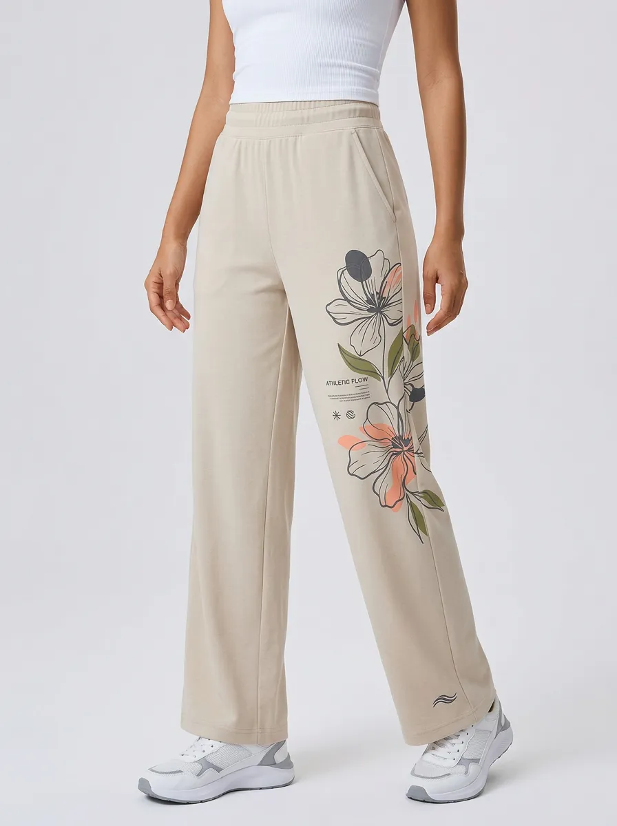 Women's Athletic Flow Floral Graphic Wide Leg Sweatpants
