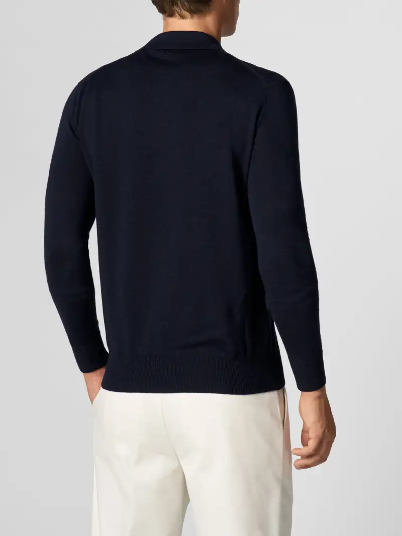 Cashmere Merino Blend Polo Shirt With Buttonless Slim Fit Knit Construction