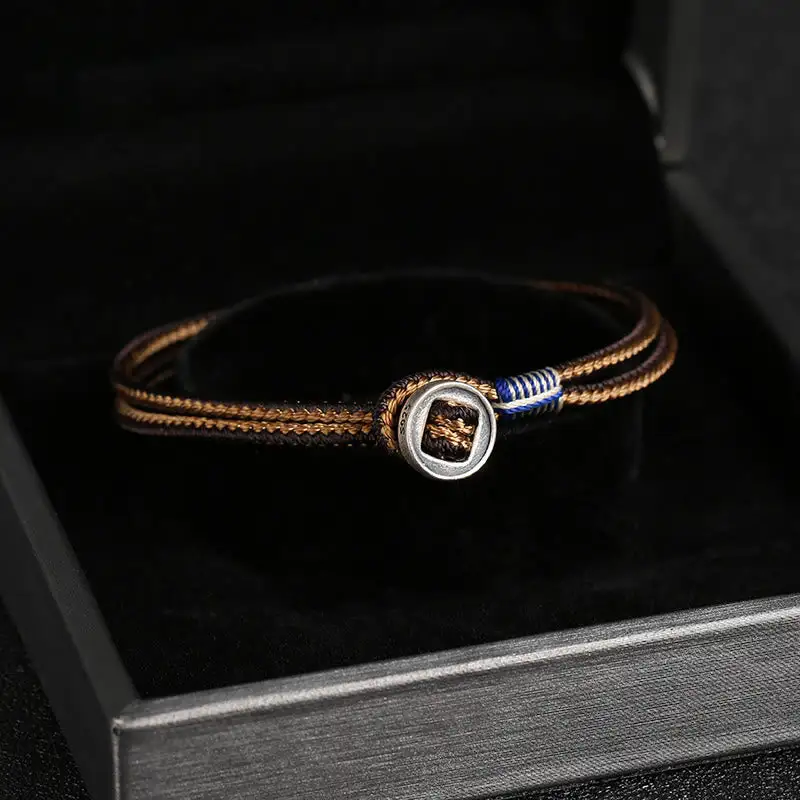 Sterling Silver Handmade Button Weave String Bracelet